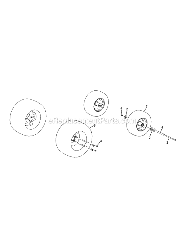 Wheel Assembly Diagram and Parts List for S6032-D 53AY8DU6050-312HP Cub Cadet Lawn Tractor